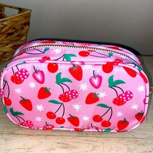 New Strawberry 🍓 & Cherry 🍒 Makeup bag, great for travel, gold accent zip